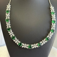 Emerald Green CZ Necklace & Earrings Set Silver Tone Wedding Jewelry