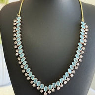 Aqua Blue Crystal Necklace & Earrings Set Rose Gold Tone Jewelry