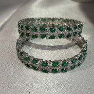 Emerald Green Silver Tone CZ Bangle Set Indian Pakistani Bridal Jewelry