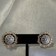 Baby Pink CZ Floral Stud Earrings Gold Tone Party Jewelry