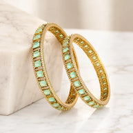 Mint Green CZ Gold Tone Bangle Bracelet Set of 2 Indian Pakistani Jewelry 2.10