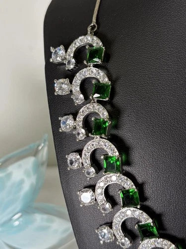Emerald Green Royale American Diamond Necklace Set