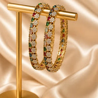 Multicolor CZ Flower Gold Tone Bangle Set Size 2.10 Indian Pakistani Jewelry