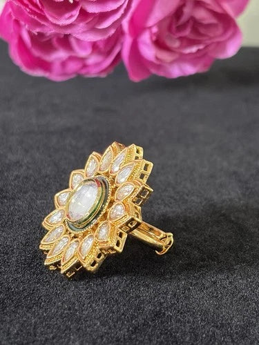 Noor & Co Gold Tone Kundan Statement Ring