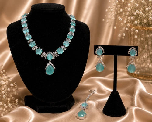 Elegant Mint Green & Silver Jewelry Set