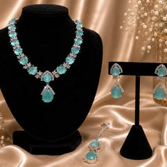 Elegant Mint Green & Silver Jewelry Set
