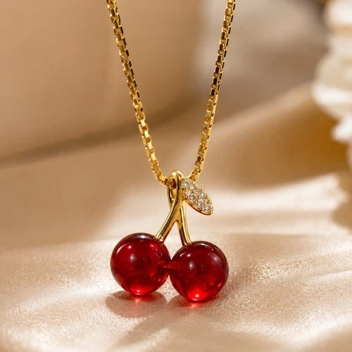 Cherry Kiss Gold Pendant Necklace