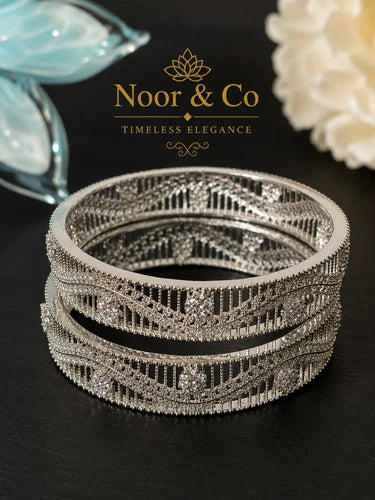Silver Lattice Crystal Bangles