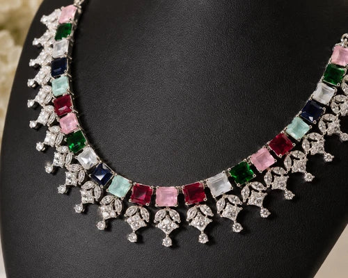 Rainbow Radiance American Diamond Necklace Set