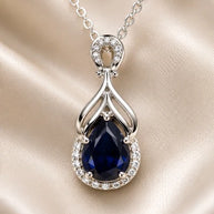 Midnight Blue Teardrop Pendant Necklace – Silver Tone
