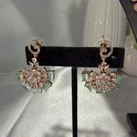 Gold Tone Mint Green CZ Necklace Earrings Set Indian Pakistani Bridal Jewelry