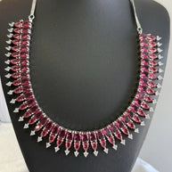 Ruby Pink CZ Necklace & Earrings Set Silver Tone Pakistani Jewelry