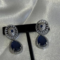 Sapphire Blue CZ Teardrop Earrings Silver Tone Party Jewelry