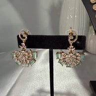 Gold Tone Mint Green CZ Necklace Earrings Set Indian Pakistani Bridal Jewelry