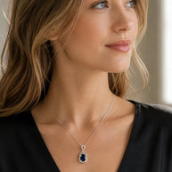Midnight Blue Teardrop Pendant Necklace – Silver Tone