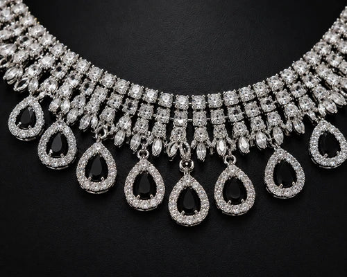 Midnight Teardrop American Diamond Necklace Set