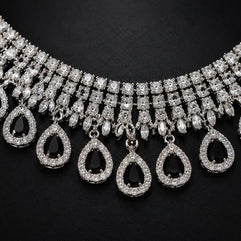 Midnight Teardrop American Diamond Necklace Set