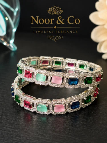 Noor & Co Multicolor Crystal Bangle Set