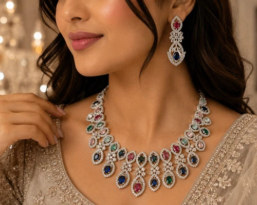 Multicolour Royale American Diamond Necklace Set