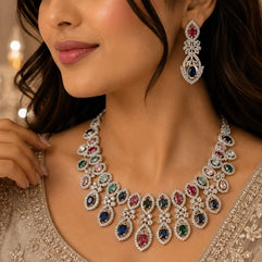 Multicolour Royale American Diamond Necklace Set