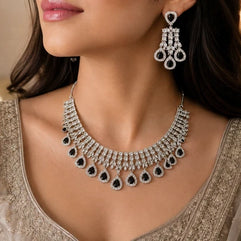 Midnight Teardrop American Diamond Necklace Set