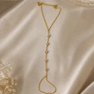 Golden Glow Crystal Hand Chain 18K Gold Stainless Steel Peal finger Chain