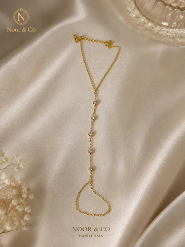 Golden Glow Crystal Hand Chain 18K Gold Stainless Steel Peal finger Chain