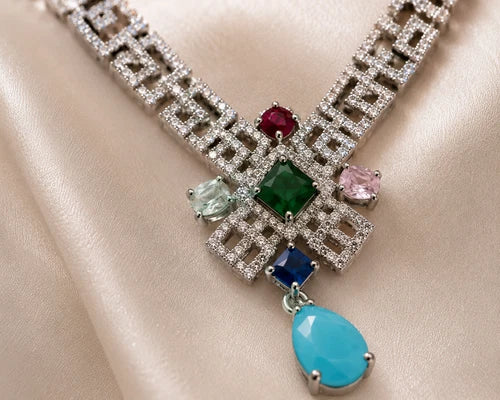 Mosaic Jewel American Diamond Necklace Set
