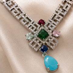 Mosaic Jewel American Diamond Necklace Set