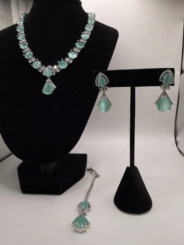 Elegant Mint Green & Silver Jewelry Set