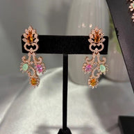 Rose Gold Multicolor CZ Necklace Earrings Set Indian Pakistani Bridal Jewelry