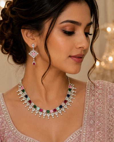 Rainbow Radiance American Diamond Necklace Set