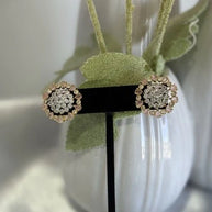 Baby Pink CZ Floral Stud Earrings Gold Tone Party Jewelry