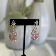Baby Pink CZ Teardrop Earrings Rose Gold Tone Party Jewelry