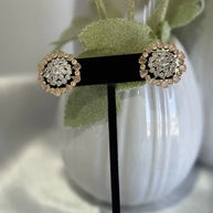 Baby Pink CZ Floral Stud Earrings Gold Tone Party Jewelry