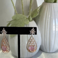 Baby Pink CZ Teardrop Earrings Rose Gold Tone Party Jewelry
