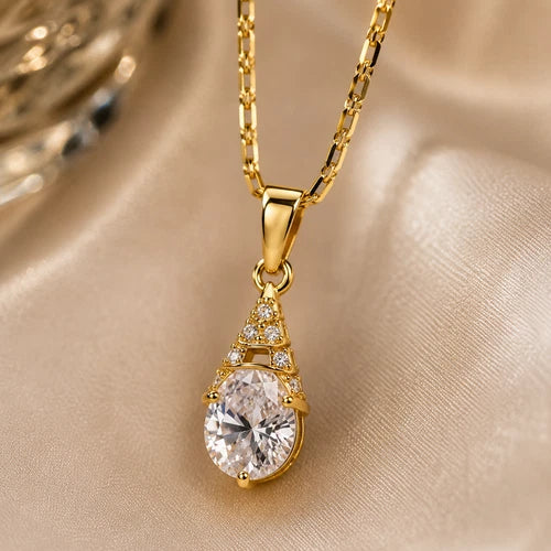 Golden Radiance Teardrop Necklace & Earrings Set 14K Gold Plated