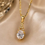 Golden Radiance Teardrop Necklace & Earrings Set 14K Gold Plated