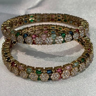Multicolor CZ Flower Gold Tone Bangle Set Size 2.10 Indian Pakistani Jewelry
