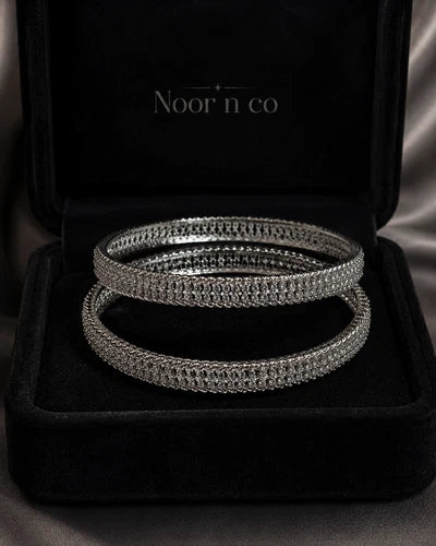 Silver Tone CZ Bangle Set Size 2.10 Indian Pakistani Bridal Party Jewelry