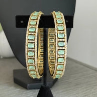 Mint Green CZ Gold Tone Bangle Bracelet Set of 2 Indian Pakistani Jewelry 2.10