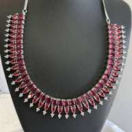 Ruby Pink CZ Necklace & Earrings Set Silver Tone Pakistani Jewelry