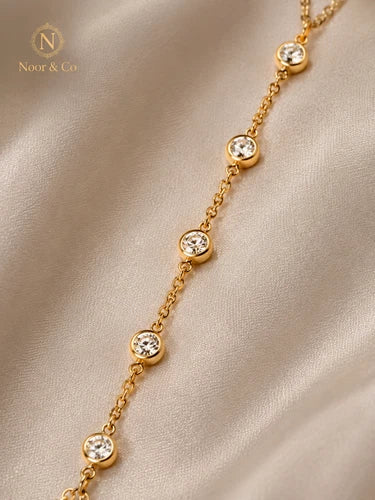 Golden Glow Crystal Hand Chain 18K Gold Stainless Steel Peal finger Chain