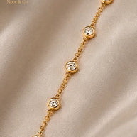 Golden Glow Crystal Hand Chain 18K Gold Stainless Steel Peal finger Chain