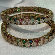 Multicolor CZ Flower Gold Tone Bangle Set Size 2.10 Indian Pakistani Jewelry