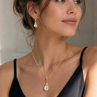 Golden Radiance Teardrop Necklace & Earrings Set 14K Gold Plated